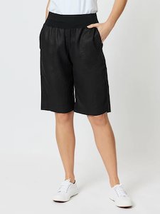 RIBBED WAIST LINEN SHORT