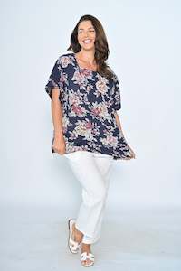 ROUND NECK FLORAL LINEN TOP