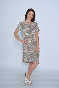 Cali Co: RIB SLEEVE FRONT SEAM POCKET FLORAL LINEN DRESS