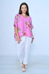 V-NECK OVERSIZED LINEN FLORAL TOP