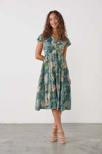 JUNGLE PRINT DOUBLE ELASTIC WAIST DRESS