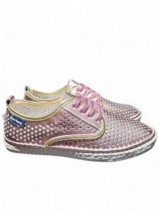 CUBA STREET SHOES LINEN TRIM METALLIC PINK/GOLD