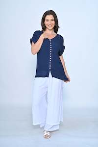 FRONT WOODEN BUTTON LAYERED TOP NAVY