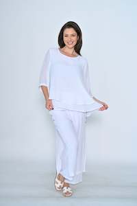 ROUND NECK 3/4 SLEEVE LAYERED TOP WHITE