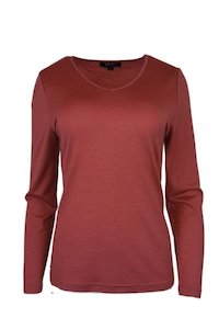 V Neck Merino Womens Merino Wool Nz: WOMENS 100% MERINO (210) LONG SLEEVE V NECK TOP BRICK