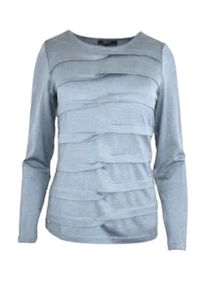 Crew Neck Womens Merino Wool Nz: MERINO TUCK PLEAT TOP WOMENS LONG SLEEVES ROUND NECK DUSK BLUE
