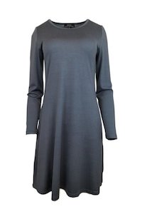 Crew Neck Womens Merino Wool Nz: MERINO SWING DRESS LONG SLEEVES INDI BLUE EBAS54D