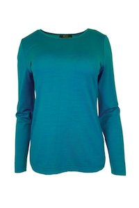 Crew Neck Womens Merino Wool Nz: WOMEN'S 100% MERINO WOOL (210) LONG SLEEVE CURVE HEM TOP TEAL