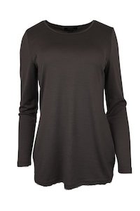 WOMEN'S 100% MERINO WOOL (210) A-LINE SCOOP LONG SLEEVE TOP CHOCOLATE