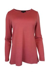 WOMEN'S 100% MERINO WOOL (210) A-LINE SCOOP LONG SLEEVE TOP BRICK