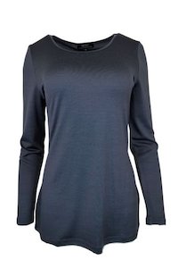 WOMEN'S 100% MERINO WOOL (210) LONGLINE SCOOP LONG SLEEVE TOP INDI BLUE