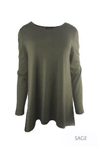 Scoop Neck Womens Merino Wool Nz: WOMEN'S 100% MERINO WOOL (210) A-LINE SCOOP LONG SLEEVE TOP SAGE