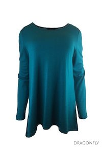 WOMEN'S 100% MERINO WOOL (210) A-LINE SCOOP LONG SLEEVE TOP DRAGONFLY