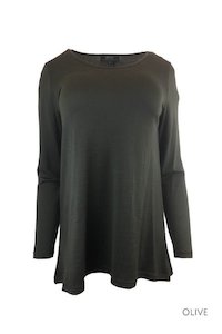 WOMEN'S 100% MERINO WOOL (210) A-LINE SCOOP LONG SLEEVE TOP OLIVE