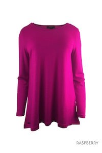 WOMEN'S 100% MERINO WOOL (210) A-LINE SCOOP LONG SLEEVE TOP RASPBERRY