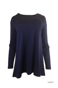 WOMEN'S 100% MERINO WOOL (210) A-LINE SCOOP LONG SLEEVE TOP NAVY