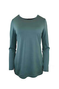 Scoop Neck Womens Merino Wool Nz: WOMENS 100% MERINO (210) LONGLINE SCOOP LONG SLEEVE TOP STORM BLUE-GREEN