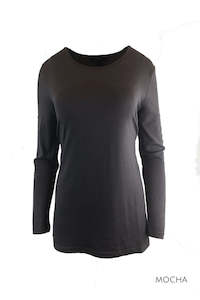 WOMENS 100% MERINO (210) LONGLINE SCOOP LONG SLEEVE TOP MOCHA
