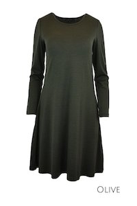 MERINO SWING DRESS LONG SLEEVES OLIVE