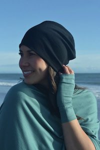 MERINO WOOL FINGERLESS GLOVES WOMENS STORM BLUE-GREEN