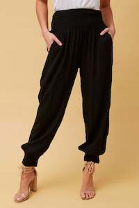 Pants: HAREM PANT VISCOSE FLAT POCKET BLACK