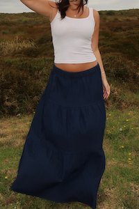 DUNE ROAD DENIM TIERED MAXI SKIRT
