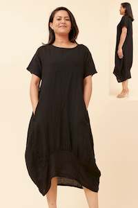 Helga May: LINEN MID SLEEVE MAXI DRESS BLACK