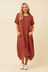 Helga May: LINEN MID SLEEVE MAXI DRESS COCCIO