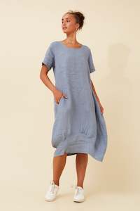 Helga May: LINEN MID SLEEVE MAXI DRESS DENIM