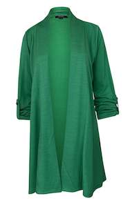 TAB SLEEVE 100% MERINO EDGE TO EDGE A-LINE CARDIGAN VERDE EBAS591VER