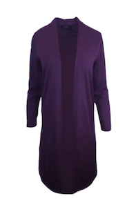 Cardigans Shrugs: MERINO LONGLINE CARDIGAN WITH SPLIT HEM LONG SLEEVES ITALIAN PLUM EBAS582IPLU