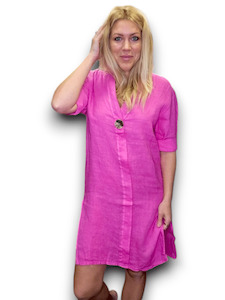 BRASS BUTTON DRESS TUNIC LINEN PINK