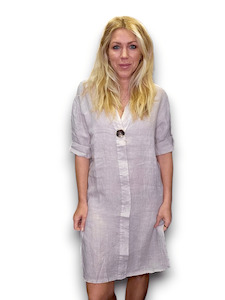 BRASS BUTTON DRESS TUNIC LINEN BEIGE