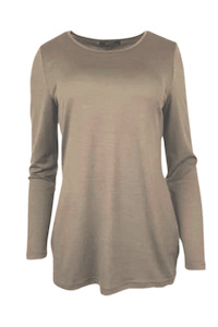 WOMENS 100% MERINO (210) A-LINE SCOOP LONG SLEEVE TOP CAPPUCCINO