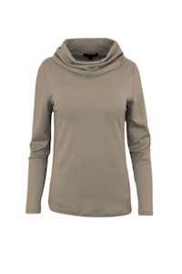 Merino Clothing: WOMENS 100% MERINO (210) LONG SLEEVE COWL NECK JUMPER CAPPUCCINO