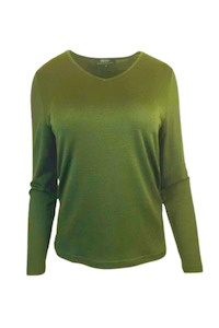 WOMENS 100% MERINO (210) LONG SLEEVE V NECK TOP SUMMER PEAR