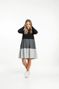 Home Lee: LONG SLEEVE KYLIE DRESS - BLACK/CHARCOAL/GREY