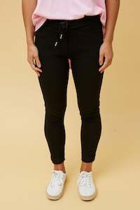 Helga May: STRETCH VISCOSE TIE WAIST JOGGER BLACK
