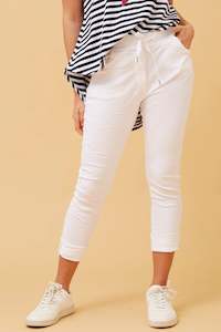 STRETCH VISCOSE TIE WAIST JOGGER WHITE