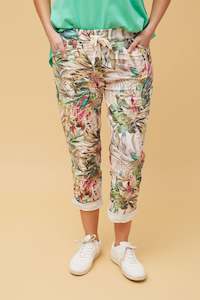 STRETCH VISCOSE TIE WAIST JOGGER MULTI BEIGE