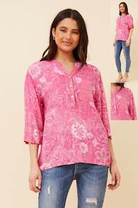 Helga May: FLORAL SEQUIN POCKET SHIRT FUCHSIA