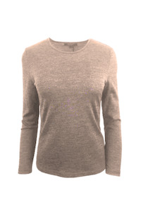 WOMENS 100% MERINO (210) LONG SLEEVE SATIN CREW TOP CAPPUCCINO