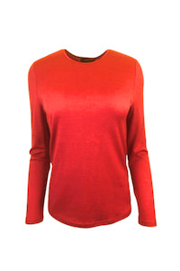 WOMENS 100% MERINO (210) LONG SLEEVE SATIN CREW TOP TANGERINE