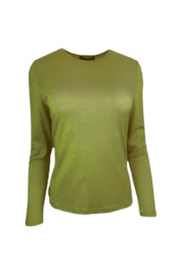 WOMENS 100% MERINO (210) LONG SLEEVE SATIN CREW TOP SUMMER PEAR