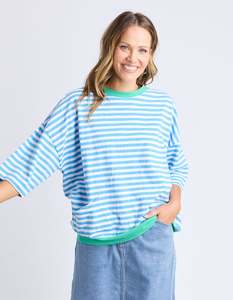 Tops: MAZIE RINGER SWEAT CONTRAST NECK BLUE STRIPE