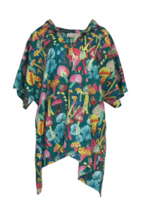 Tops: COTTON TUNIC STAND COLLAR GREEN MULTI R1KNP - 950B.GM