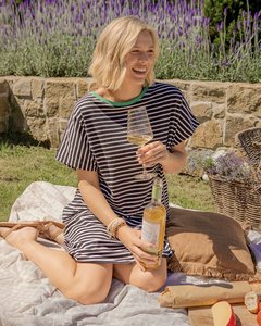 Dresses: SABRINA DRESS NAVY STRIPE