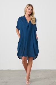 Dresses: SEERSUCKER DRESS COLLAR AND CURVE HEM