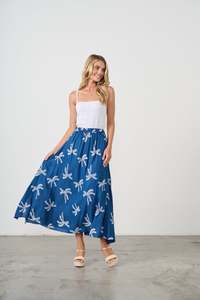 Skirts: ELASTIC WAIST SKIRT PALMS PRINT