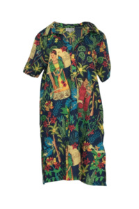 Tunics: COTTON TUNIC DRESS WITH COLLAR AND POCKETS